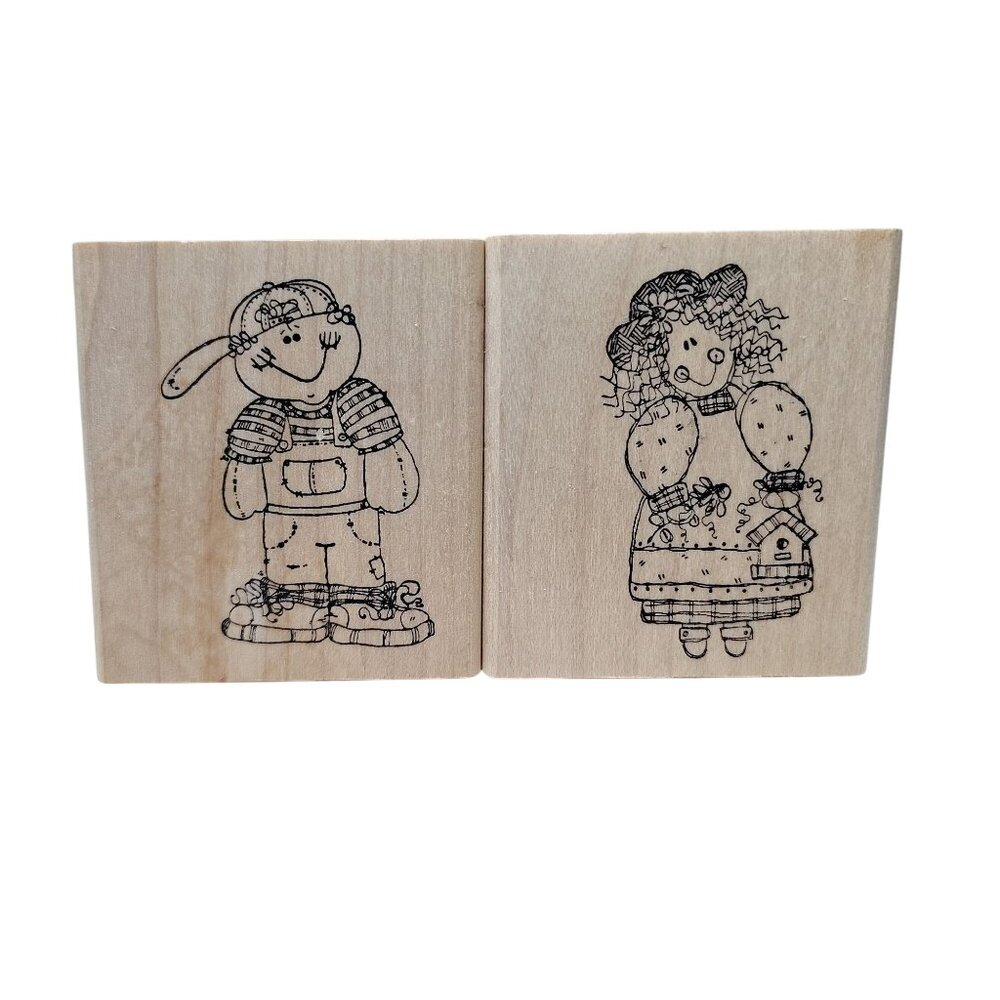 Boy and Girl Wooden Rubber Stamp Set By Imaginations
